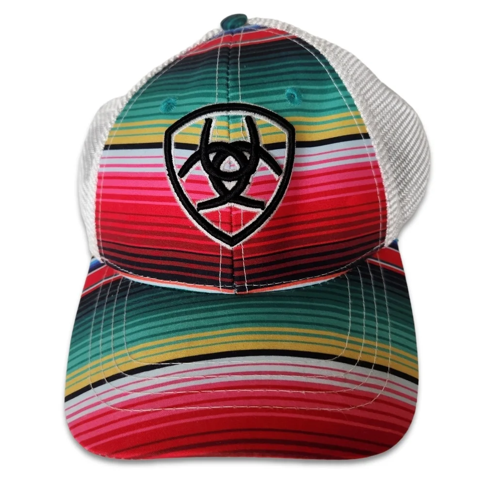 Ariat Serape Stripe Center Sheild Mesh Snap Back Trucker Hat Cap Adjusta…